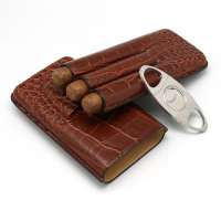 Croco Leather Simple Design alligators Cigar case for travel 3 finger cigars with cutter holder